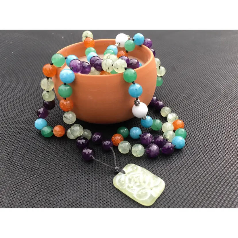 108 Gemstone Beaded Rainbow Mala Zen Meditation Spiritual