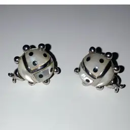 Sterling Silver Ladybug Earrings! Mother-of-Pearl Inlay With Black Spots 🐞🐞🐞 Stamped 925 And Tested! Backs Have Been Replaced And Don’t Match.