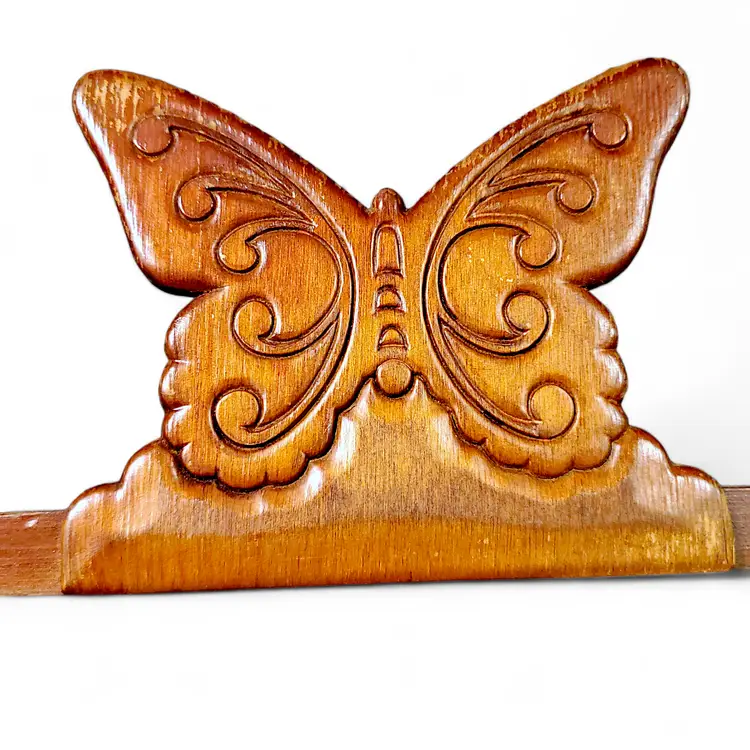 70s Wooden Butterfly Table Caddy Napkin Salt & Pepper Holder Brown Retro