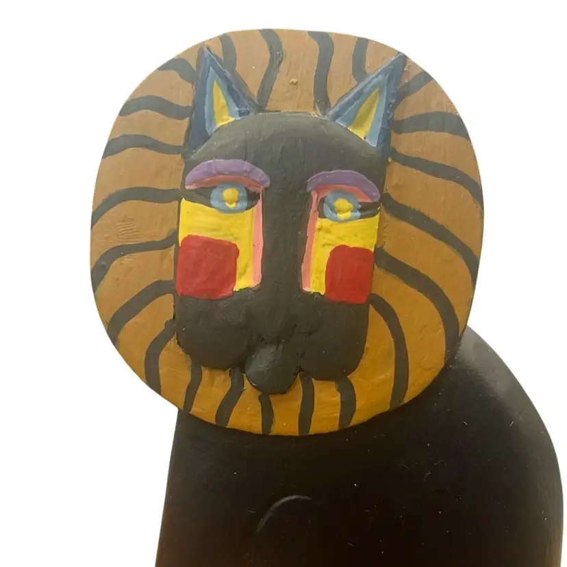 Hand Painted Wood Lion Figurine 6” Tall x 3.5” x 1.5”