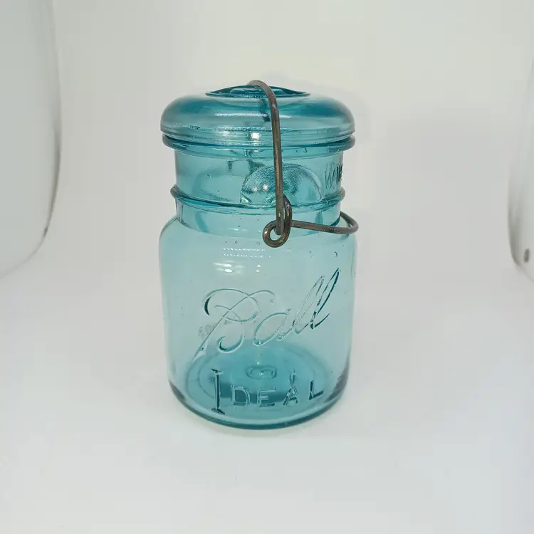 Blue Ball Ideal Quart Jar With Lid PAT’D July 14 1908  No. 5 Mold Antique
