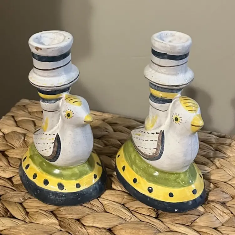 Portuguese Folk At Bird Taper Candlesticks