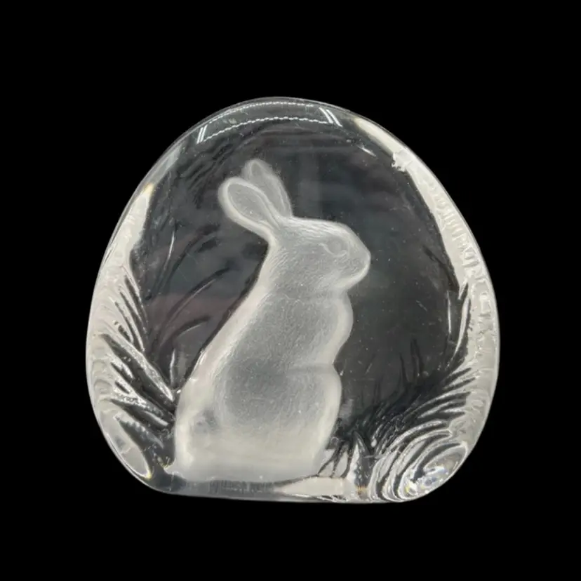 Zajecar Yugoslavia Lead Crystal Paperweight Bunny Reverse Frosted Glass