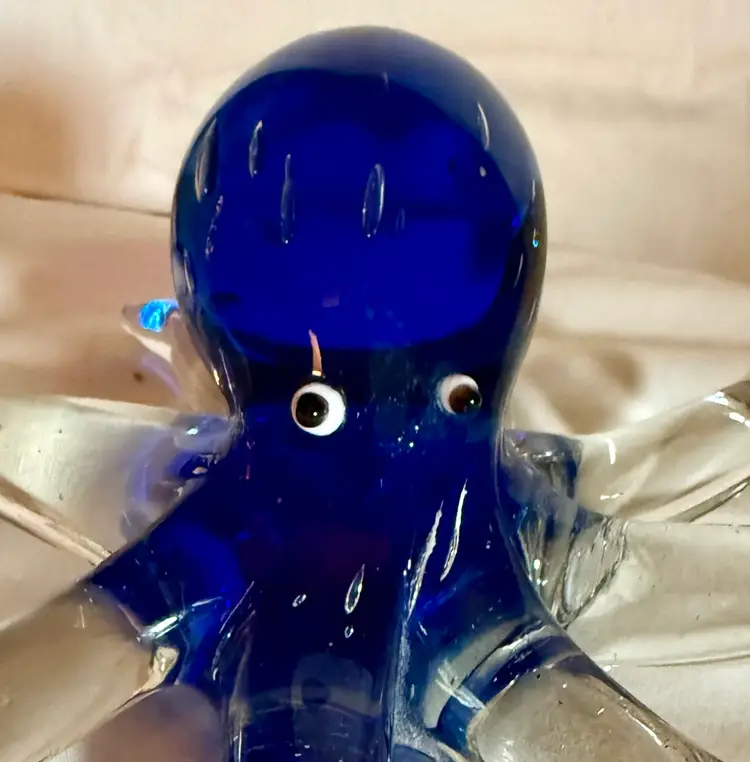 Vintage Hand blown Blue Glass Octopus Paperweight