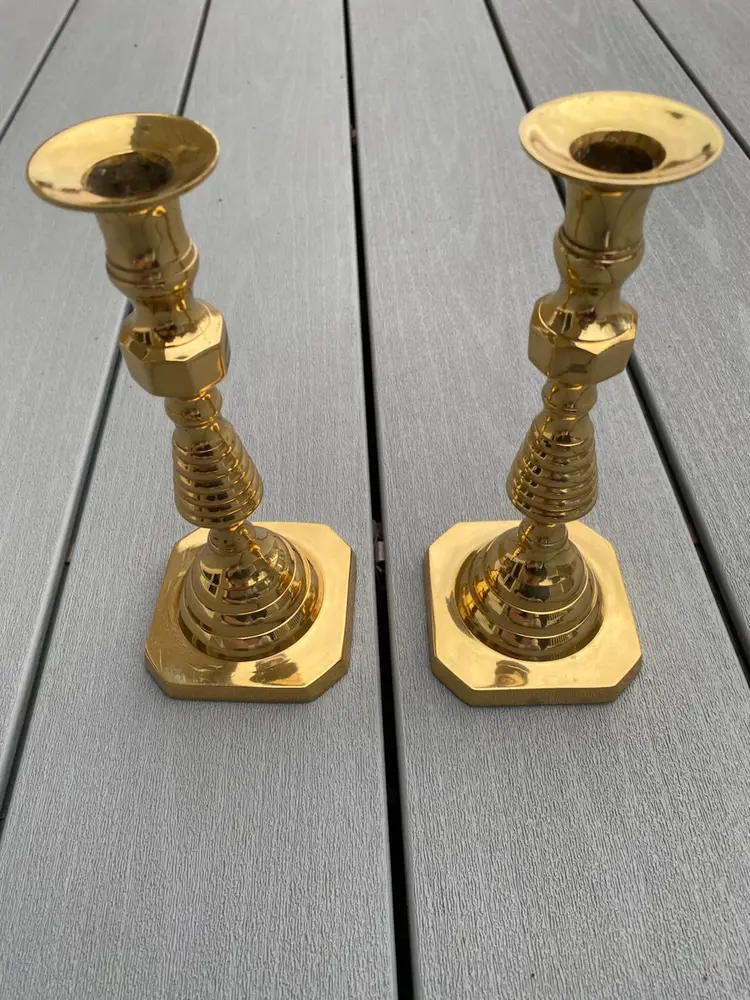 PAIR OF BALDWIN BRASS BEEHIVE CANDLE HOLDERS