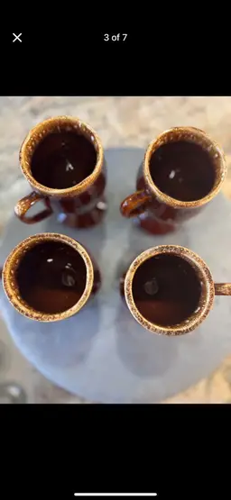 Vintage HULL Oven Poof Coffee Pitcher and Creamer. Coffee Pitcher approx 11.5 tall creamer 4.5 tall. Table top made in USA.