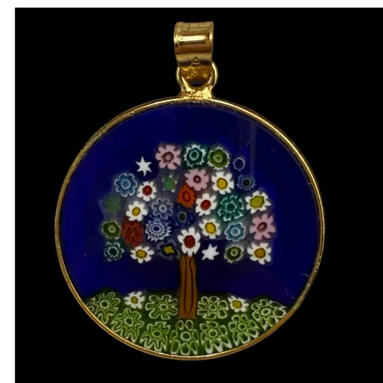 Murano Millefiori Tree Of Life Pendant In Box Multi Color Marked 925 Italy 1 1/4" W/ Bail