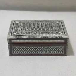 Handmade Middle Eastern Micro Mosaic Box Mother of Pearl Inlay Wood Trinket Box
