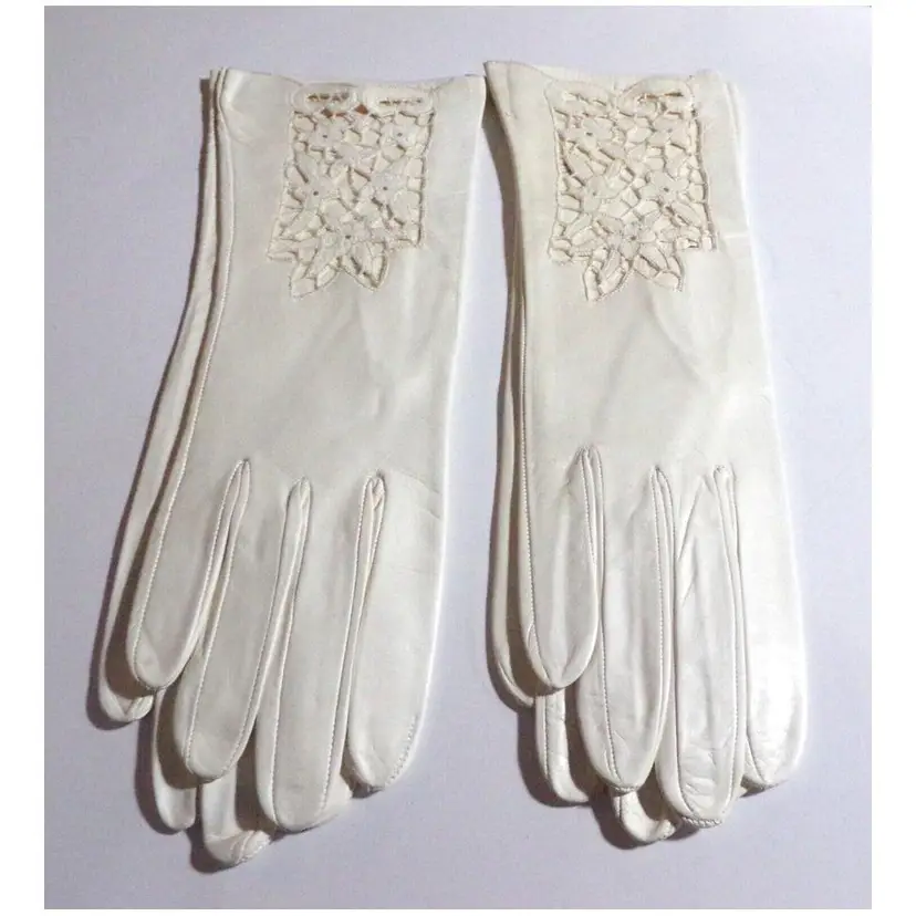 VTG Italian Ladies Cutwork Ivory Kid Leather Evening Gloves, NOS, Sz 8, 2 pair avail!
Italy