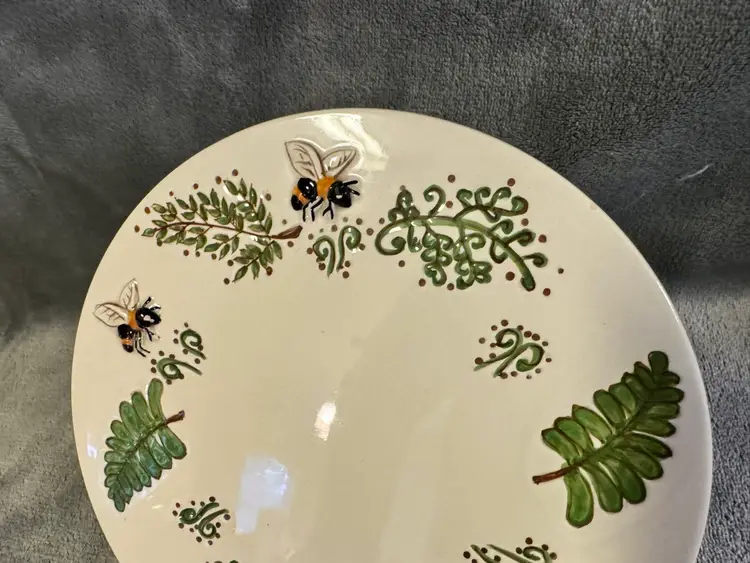 Vintage Nantucket Honey Bumble Bee Fern Trivette Trivet Hot Plate Ceramic EUC
