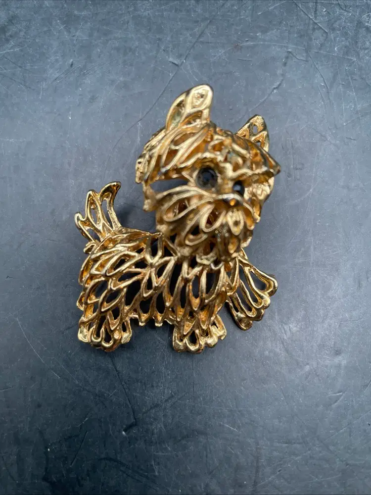 VTG Gold Scottie Terrier Bobble Head Brooch