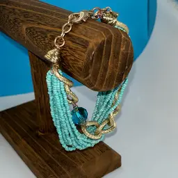 Aqua Seed Bead & Chain Bracelet Lobster Clasp