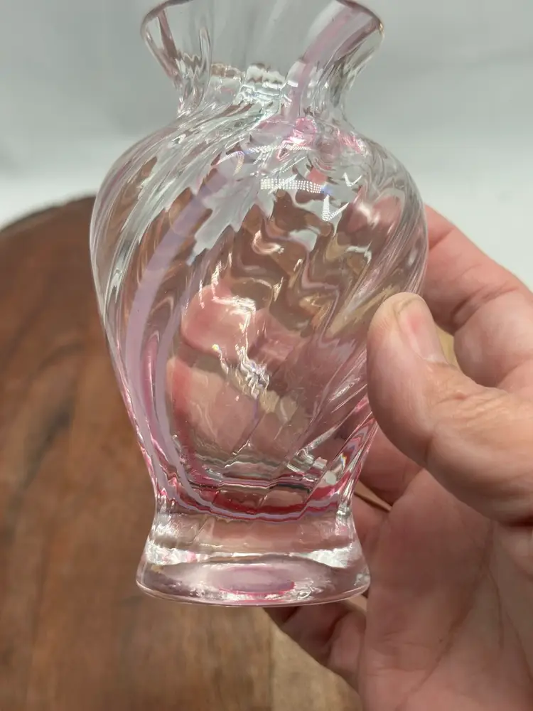 Caithness Scotland Flamenco Pink White Swirl Art Glass Vase Paperweight