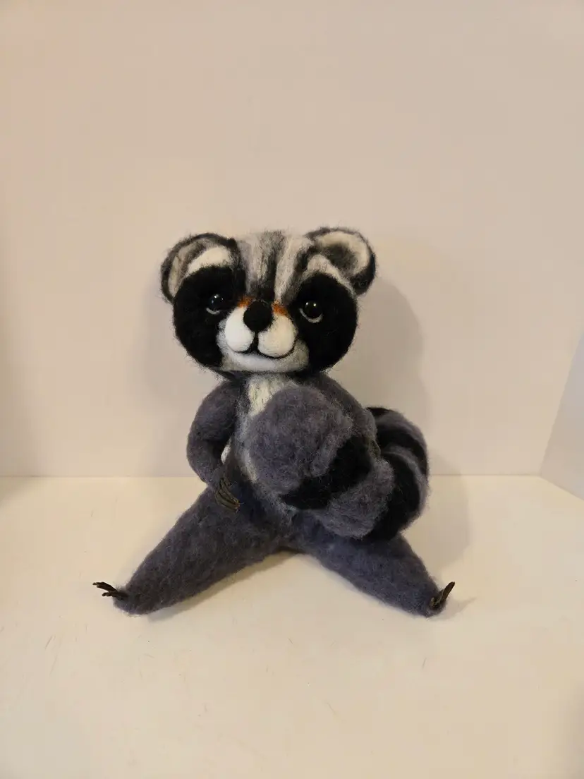 Hand Felted Raccoon Figure