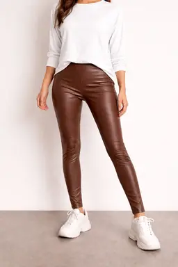 HALARA Brown Faux Leather Leggings Full Length Size S - NWT Tummy Control