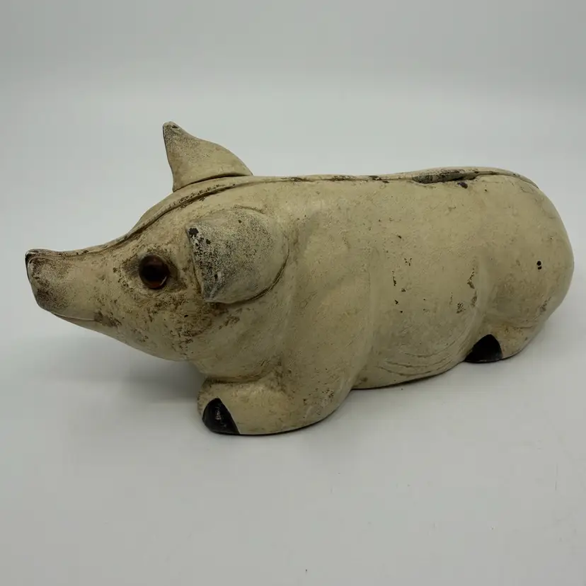 Vintage Cast-Iron Pig Door Stop – Piggy Bank 8.25” Original Finish