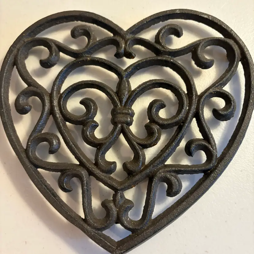 Heart Shaped Cast Iron Trivet with Fleur-De-Lis Design