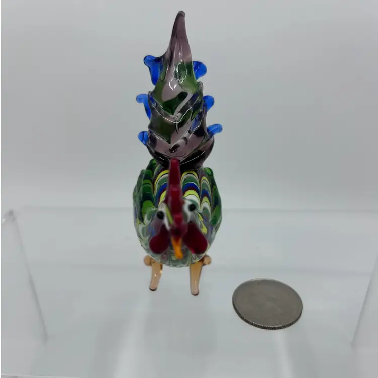Vintage Fitz And Floyd Menagerie Blown Art Glass Colorful Rooster 3.5” Figurine