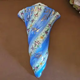Vintage Limoges China (Faux?) Blue and White Floral Wall Pocket - As Is