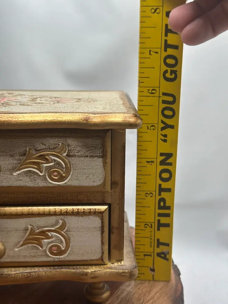 Vintage Florentine Wooden Velvet Lined Musical 2 Drawer Jewelry Box Made In Japan