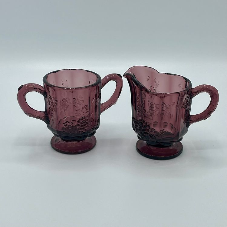 Amethyst Westmoreland Creamer and Open Sugar Paneled Grape Design