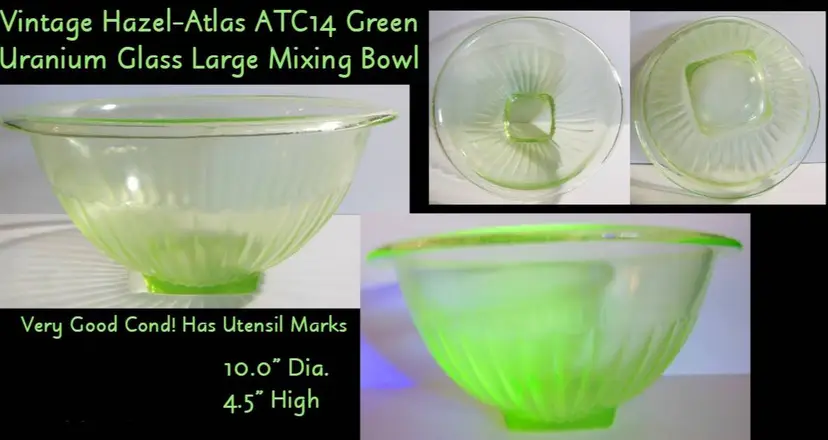 Vintage Hazel Atlas Uranium Glass Mixing Bowl, ATC14