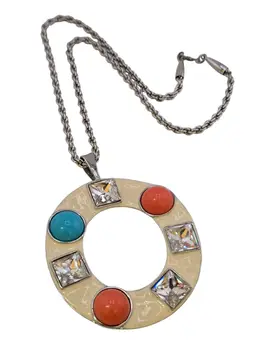 Vintage Enamel KJL Circle Necklace With Rhinestone (A9093)