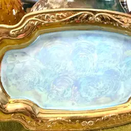 Italian Florentine Gilded Lusterware Trinket/Vanity Tray in Blue and Gold".