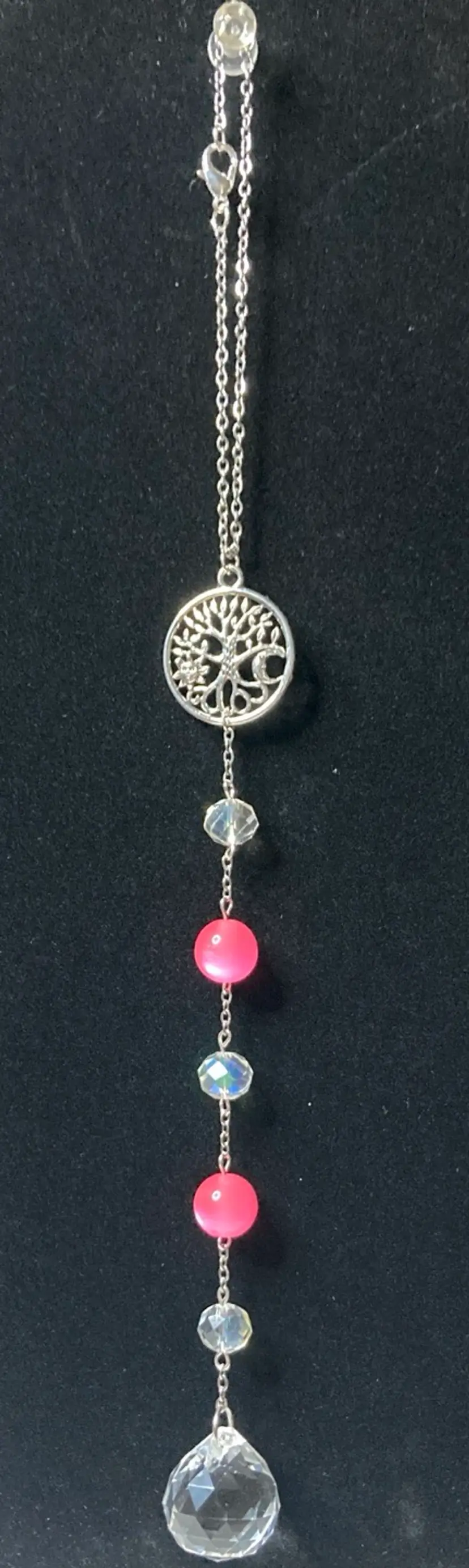 Handmade By Me Sun Catcher 11” Long! UV Reactive Neon Pink Beads And AB Crystals!