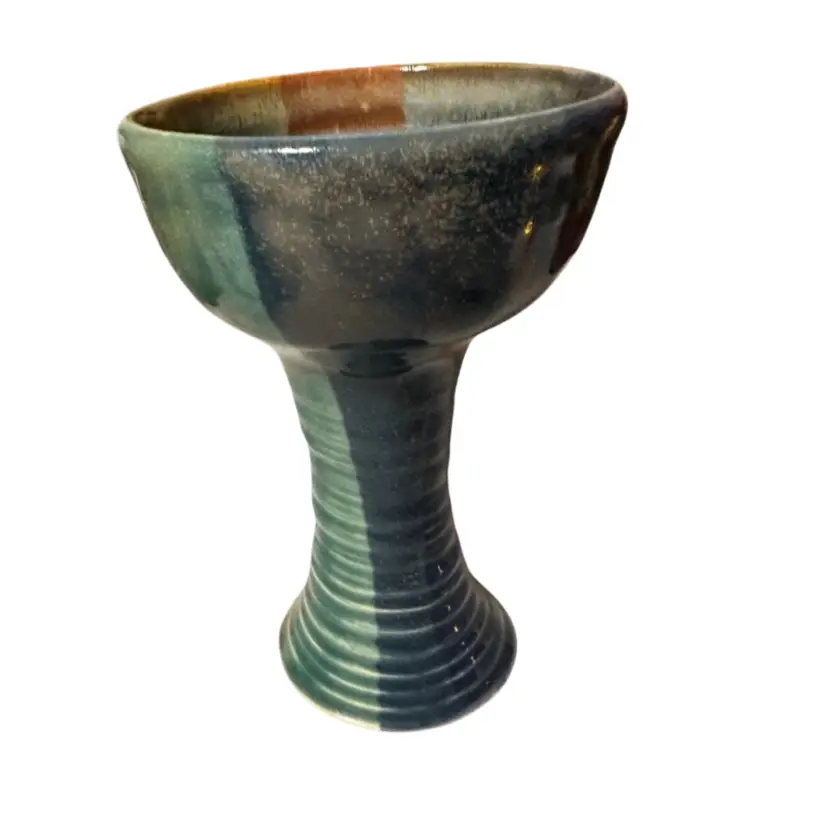 A handmade studio pottery goblet or chalice