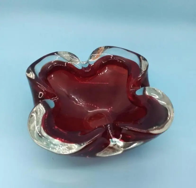 Vintage Ruby Red Art Glass Ashtray