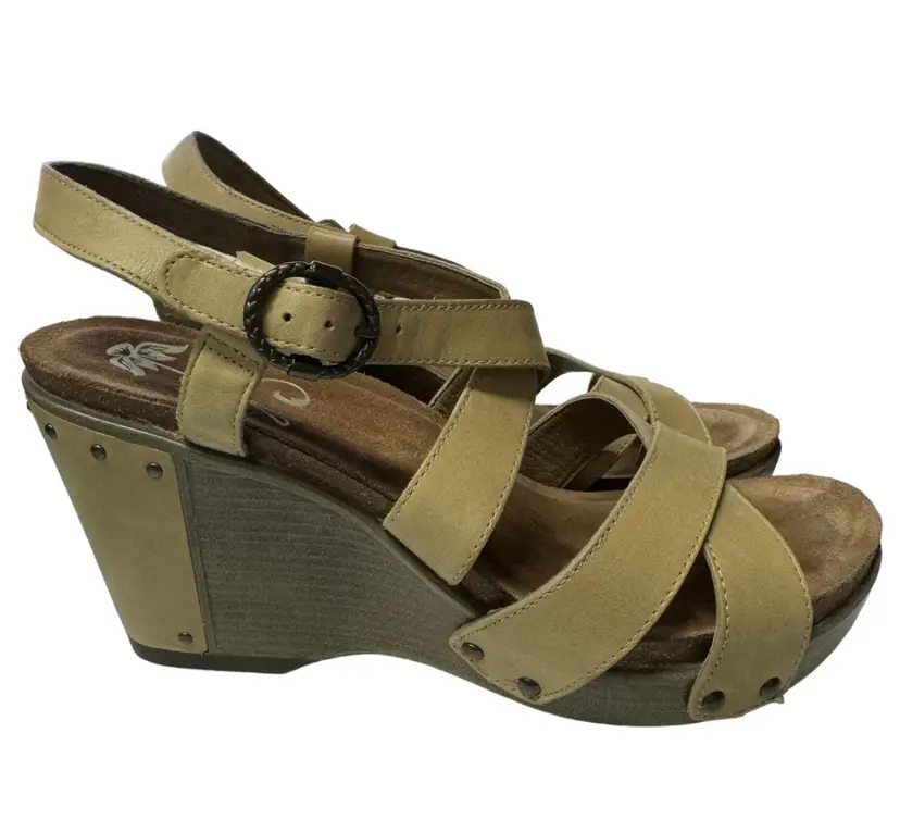 Dansko Frida Wedge Sandal Womens EU 40 US 9.5-10 Beige Leather Strappy Heels