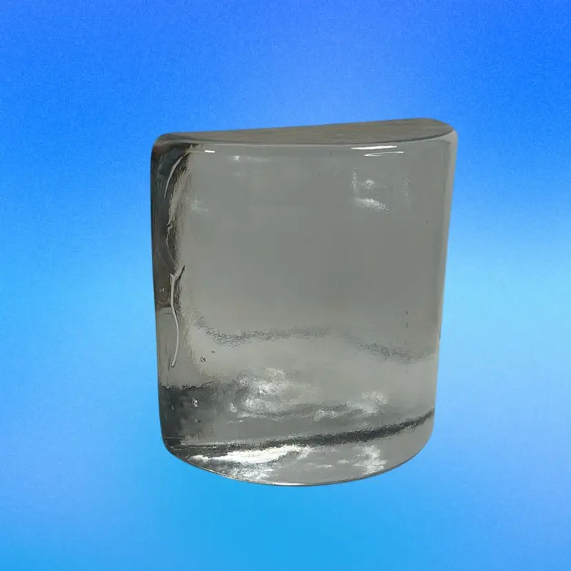 041. Vintage Blenko Clear Halfmoon Bookend, #434, MCM 1965  Wayne Husted Design UV Reactive