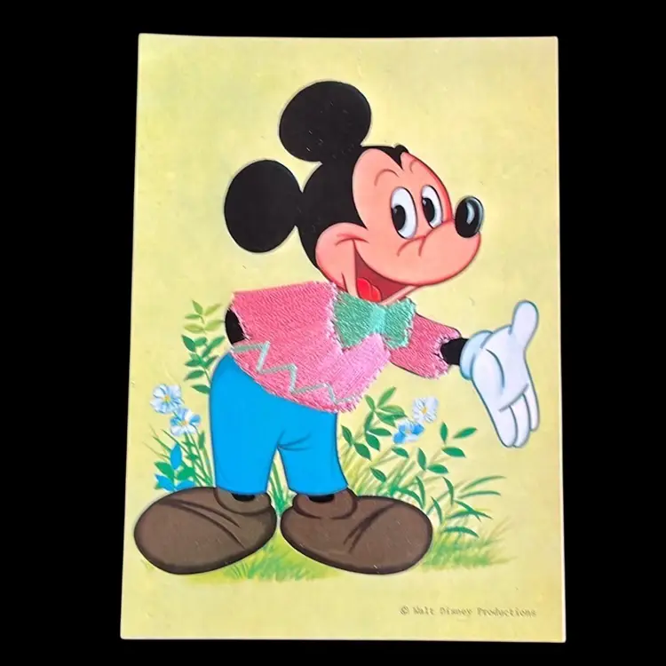 Walt Disney Silk Embroidered Postcard - Mickey Mouse