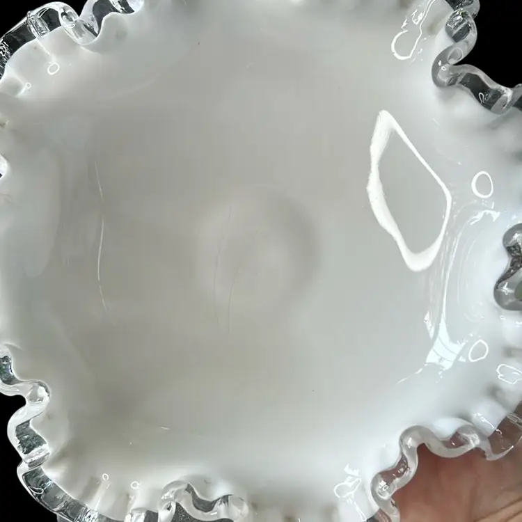 Fenton White Silver Crest Compote Footed Bowl - Rim GLOWS