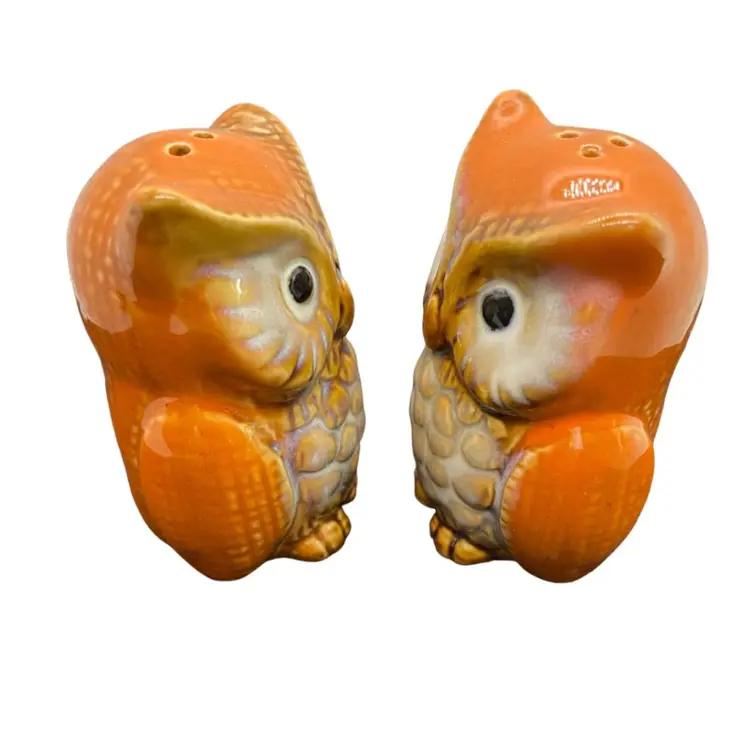 Cute Orange Owl Salt & Pepper Shakers