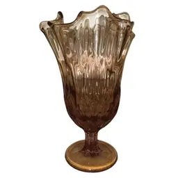 Fenton Art Glass Colonial Amber Thumbprint Handkerchief Vase 9”