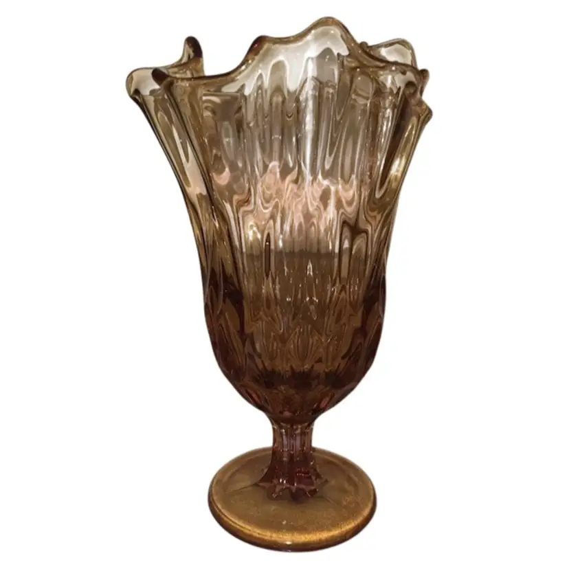 Fenton Art Glass Colonial Amber Thumbprint Handkerchief Vase 9”