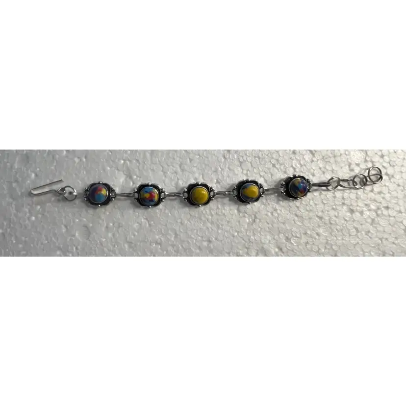 From India 925 Silver Plated Mosaic Jasper Bracelet
