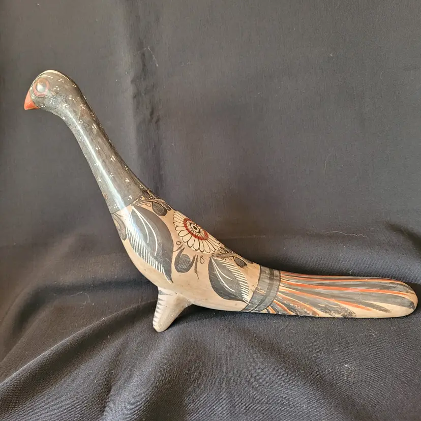 Vintage Tonala Mexican Clay Pottery Bird Figurine Signed by Soli