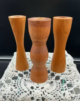 Set of 3 handmade turned wood candle holders, MCM style