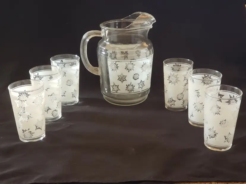 FEDERAL GLASS - Homestead Beverage Set - 1 Ice Lip Pitcher & 6 Beverage Glasses 