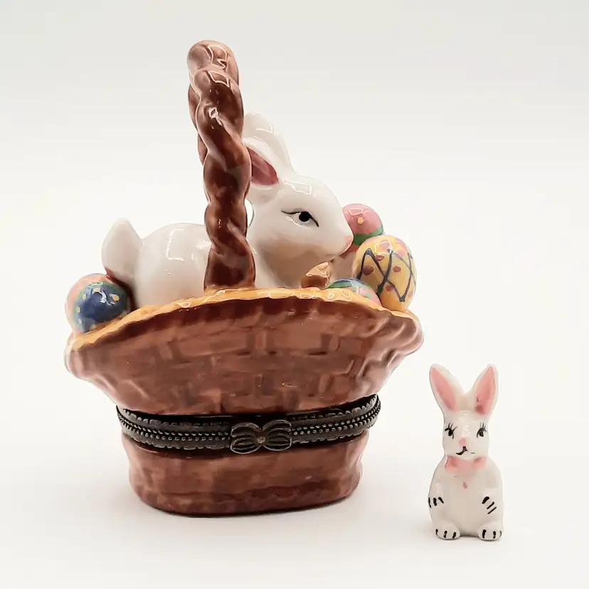 Bunny Rabbit Easter Basket Trinket Box with Bunny Trinket