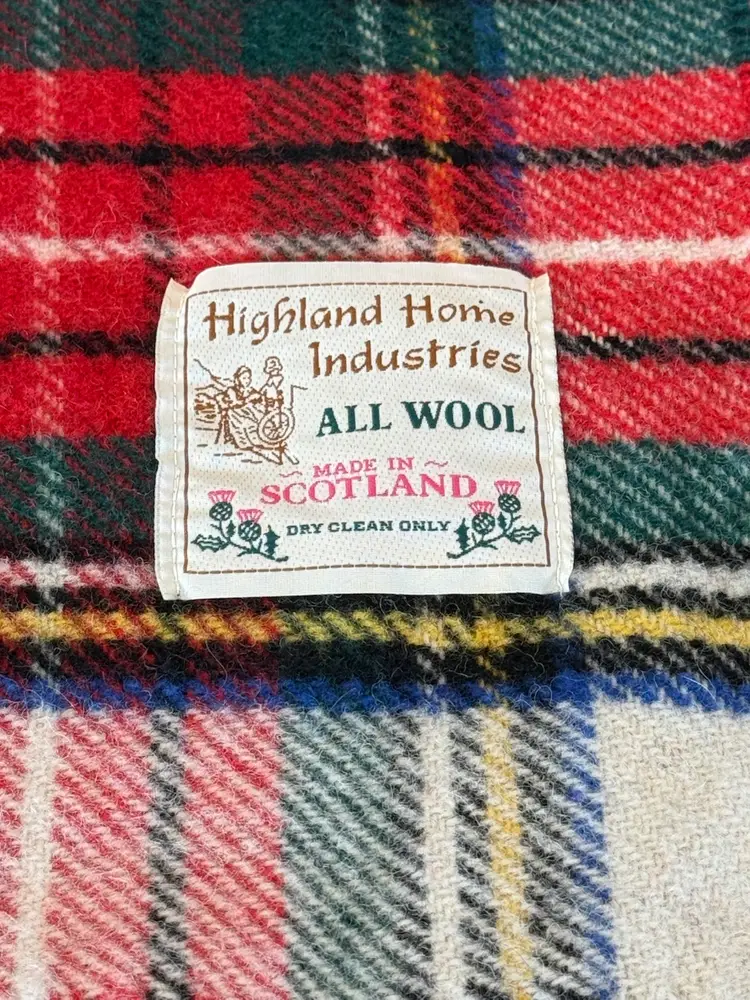 Highland Home Industries Plaid Tartan All Wool Throw Blanket Fringe 54 X 62