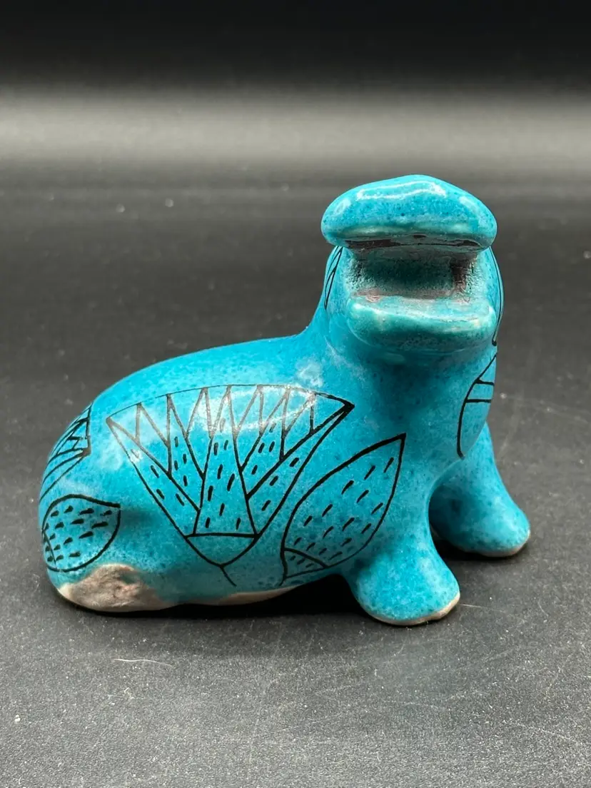 William the Hippo Blue Figurine With Painted Designs Open mouth