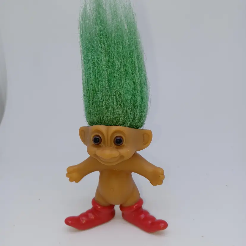 Vintage Russ Troll Doll Green Hair Red Boots