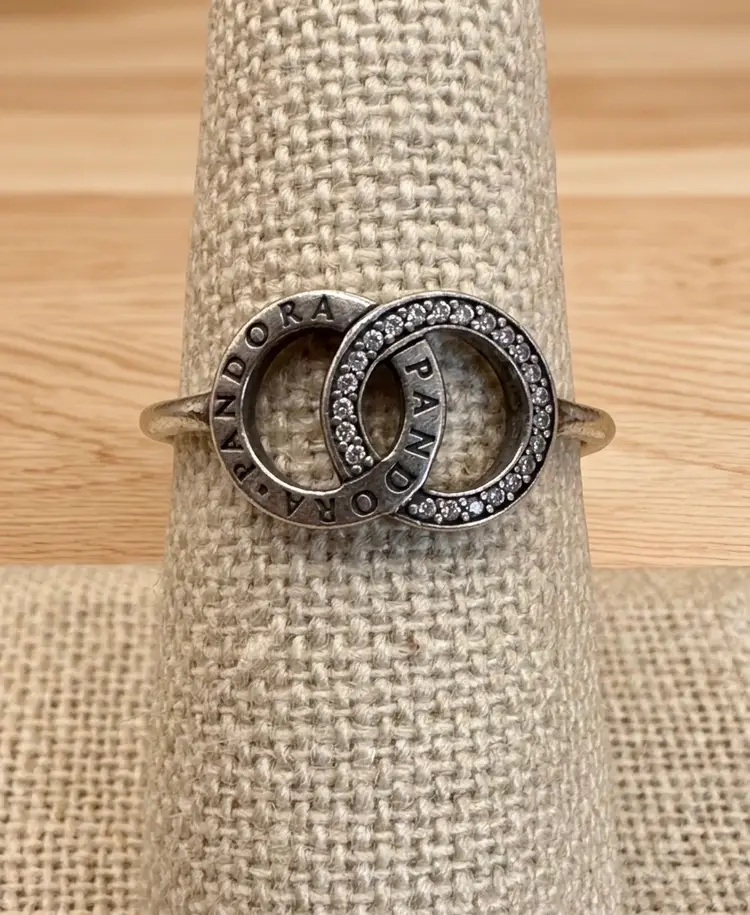 Pandora Signature Circle Logo Ring CZ Sterling Silver Size 8.5