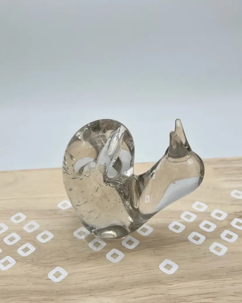 Vintage Crystal Clear Art Glass Snail Decorative Paperweight Figurine 3”x 3.5”