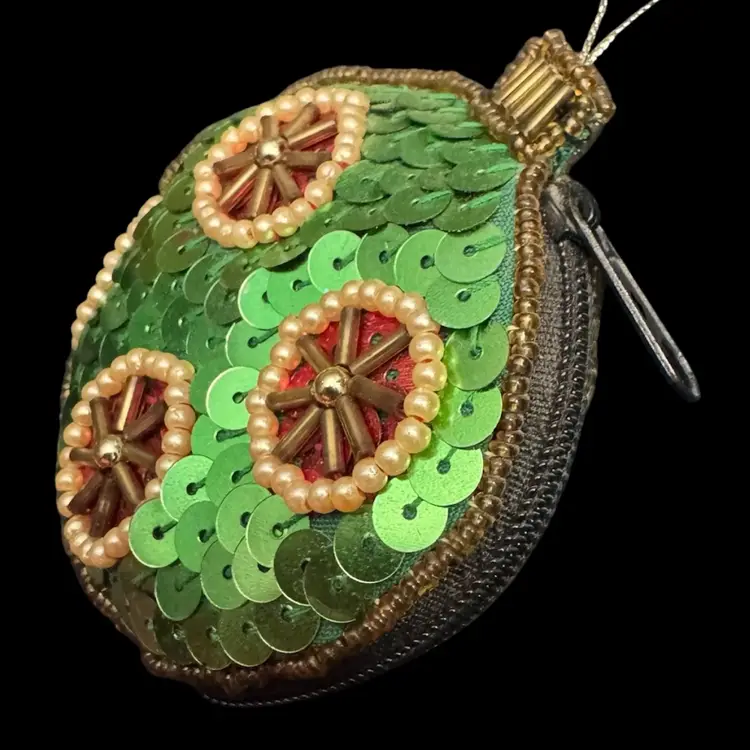Christmas Ornament Shaped Coin Purse Sequined And Beaded.