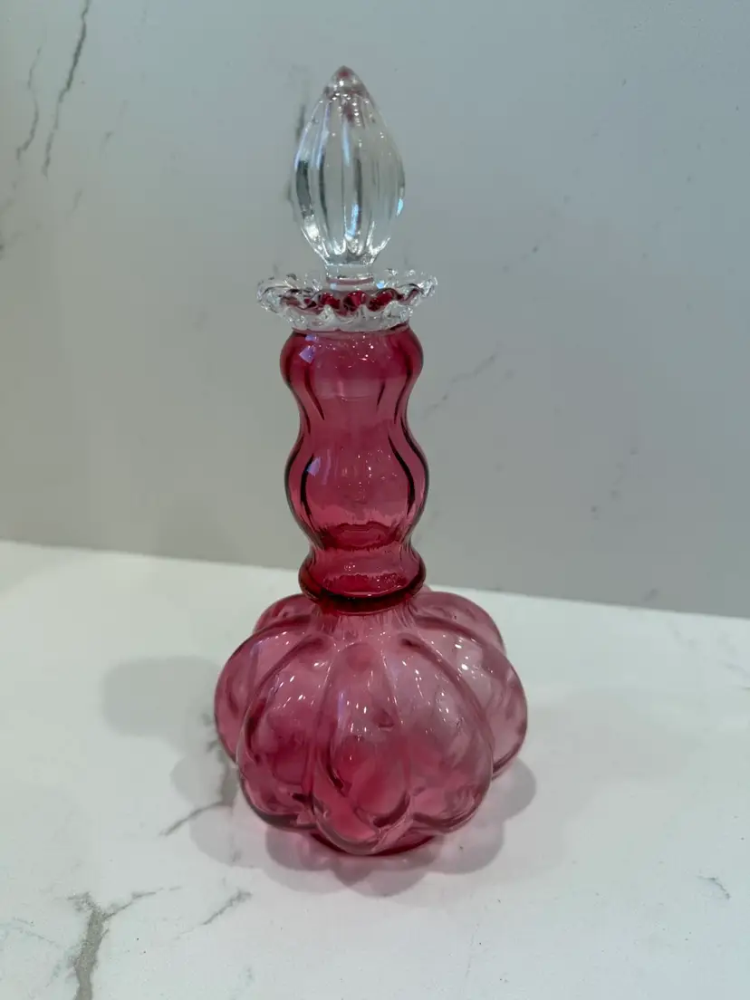 Fenton Cranberry Melon Shape Perfume Bottle 9”